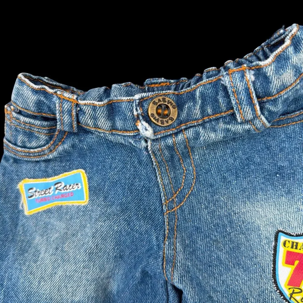 Build-A-Bear Workshop Shorts Lot of 2 Denim Khaki Racing Patch Outfit